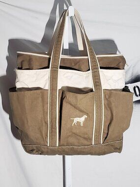 LL Bean Vintage Gardening Boat and Tote Utility Canvas Bag Zip -Embroidered